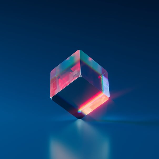 transparent cube standing on the vertex